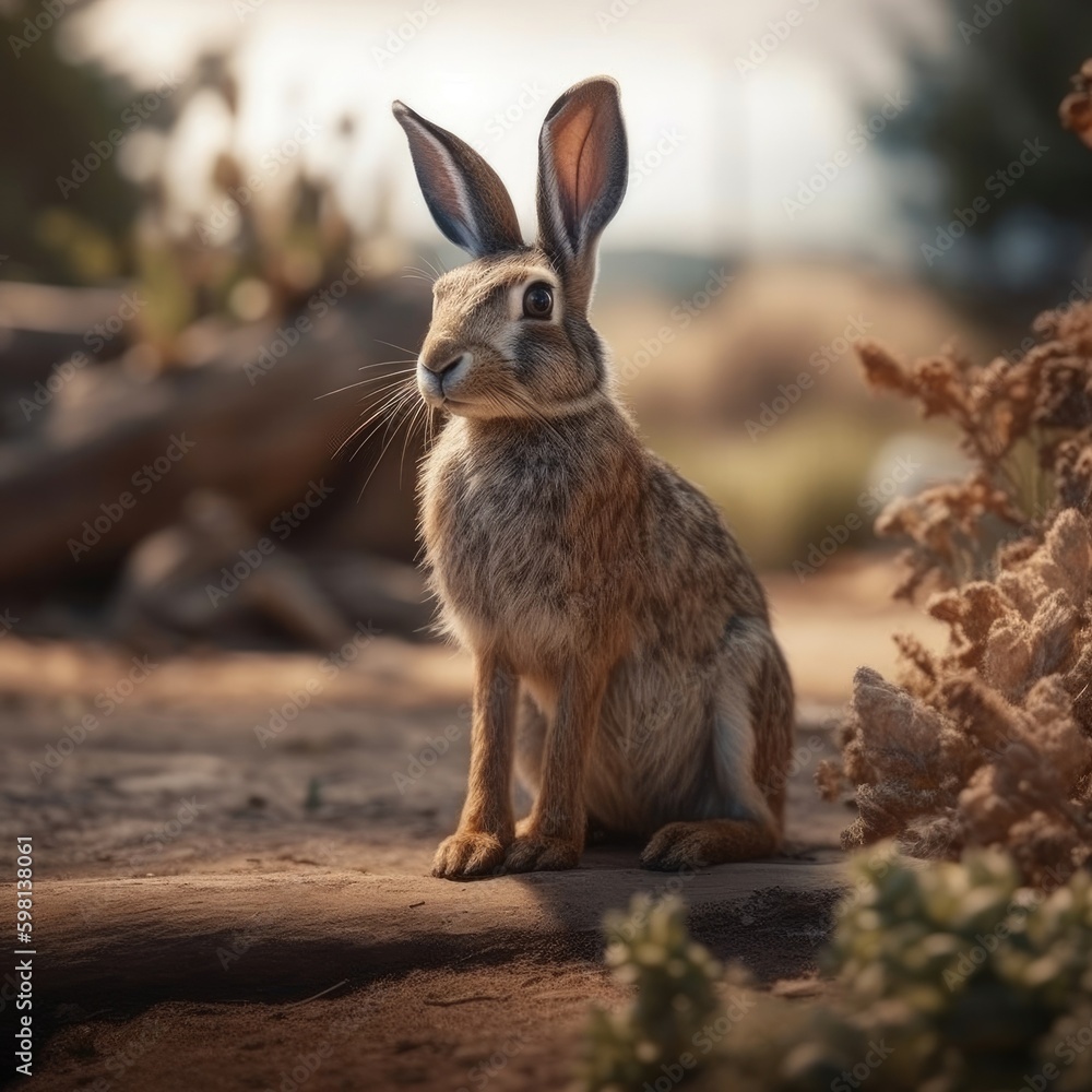 Fototapeta premium Hare in natural habitat (generative AI)