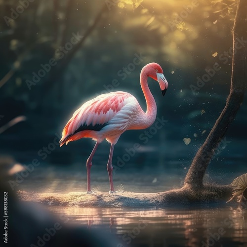 Flamingo in natural habitat  generative AI 