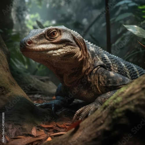 Monitor lizard in natural habitat  generative AI 