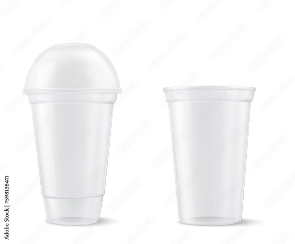 Plastic transparent cup with lid isolated on white. Vector illustration Plastic transparent cup with lid isolated on white. Vector illustration