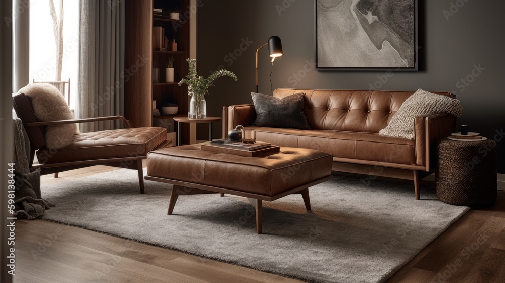 Contemporary and streamlined furniture in a cozy den. AI generated Contemporary and streamlined furniture in a cozy den. AI generated