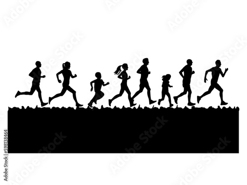 Group of people. Vector illustration. Runners silhouettes collection. people running silhouettes. Running people group, vector runner, group of isolated silhouettes, side views.