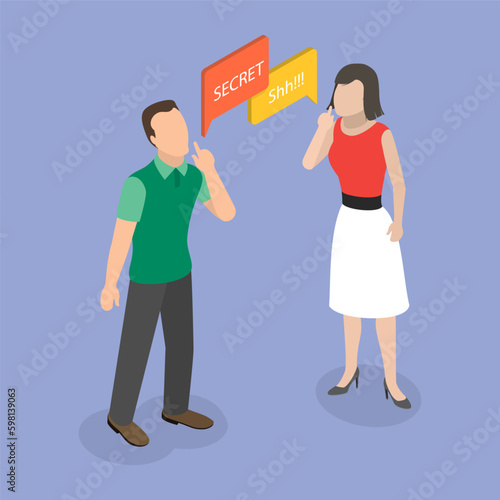 3D Isometric Flat Vector Conceptual Illustration of Secret, Secrecy and Gossips