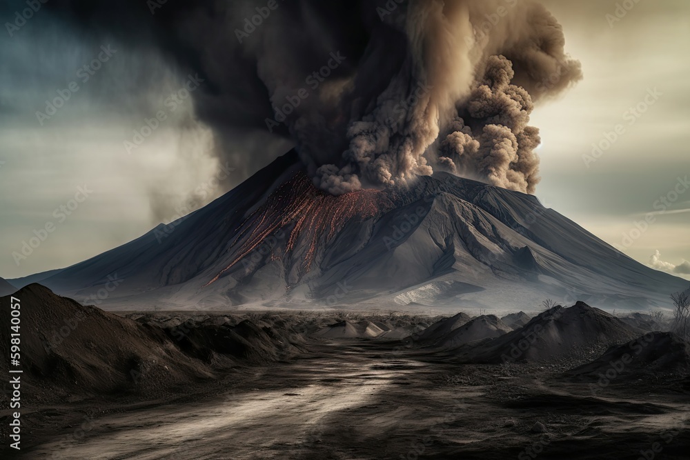 Towering volcano loomed over a desolate, ash-strewn wasteland, its fiery breath a constant reminder of its power. Generative AI