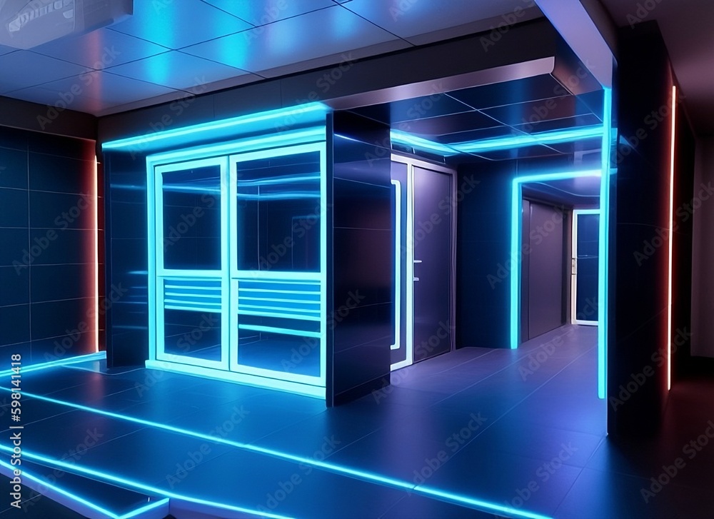 Tron-like interior or an office building Tron-like interior or an office building