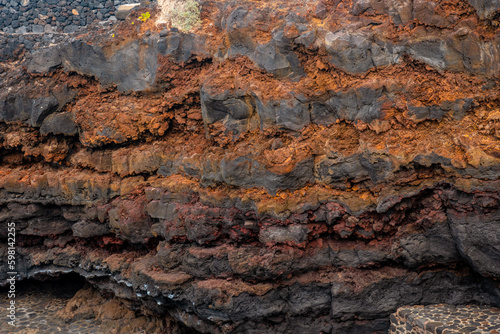 Detail of the volcanic colors in the stones in Charco Manso on the island of El Hierro. Canary Islands