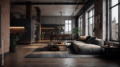 Minimalist decor and open spaces in a loft-style apartment. AI generated © ArtStage