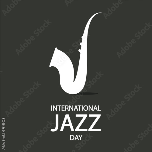 Jazz day international white saxophone logo, vector art illustration.