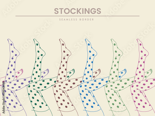 Female legs in tights. Dotted stockings. Border with woman body part