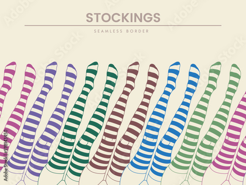 Female legs in tights. Striped stocking. Border with woman body part