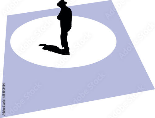 Vector silueta hombre caminando sobre circulo con sombra y sombrero  photo