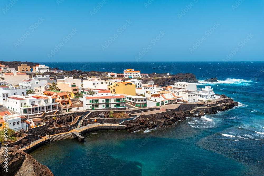 Aerial view of the wonderful in the village of Tamaduste on the island of El Hierro, Canary Islands, Spain
