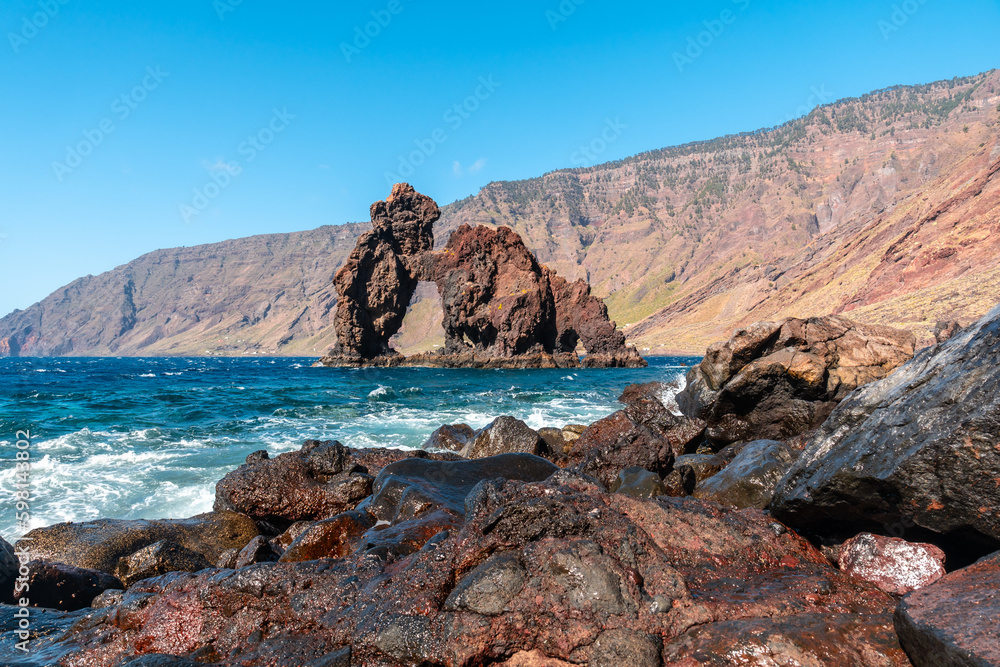 Tourist icon of the island of El Hierro called El Roque de la Bonanza, Canary Islands, Spain