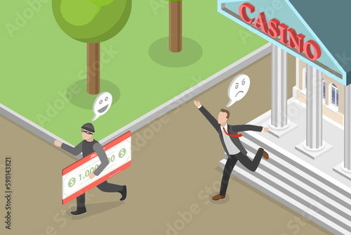3D Isometric Flat Vector Conceptual Illustration of Robbery, In Pursuit of the Robber