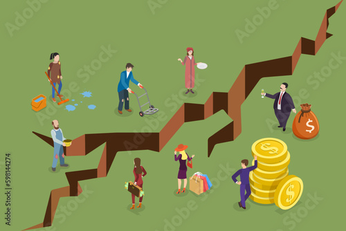 3D Isometric Flat Vector Conceptual Illustration of Social Inequality, Financial Gap Between People of Different Classes