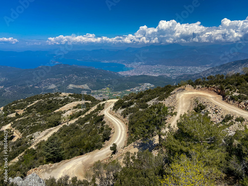 Spectacular view in Babadag. Cable car lifts are used to reach the summit of the mountain. Fethiye, Mugla, Türkiye. photo