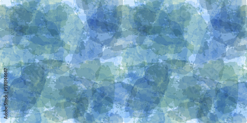 Watercolor seamless pattern. Vector tie dye print. Blue transparent brush stains texture.
