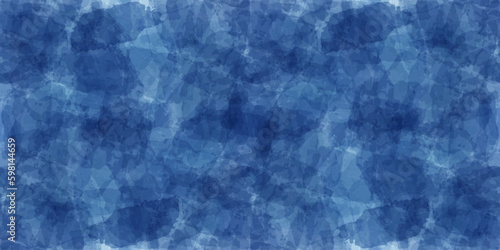 Watercolor seamless pattern. Vector tie dye print. Blue transparent brush stains texture.
