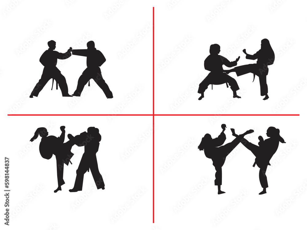 Karate player vector design and illustration. karate silhouettes