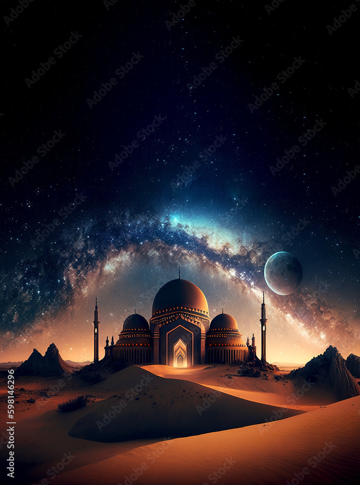 mosque with milky way sky background and space for text mosque with milky way sky background and space for text