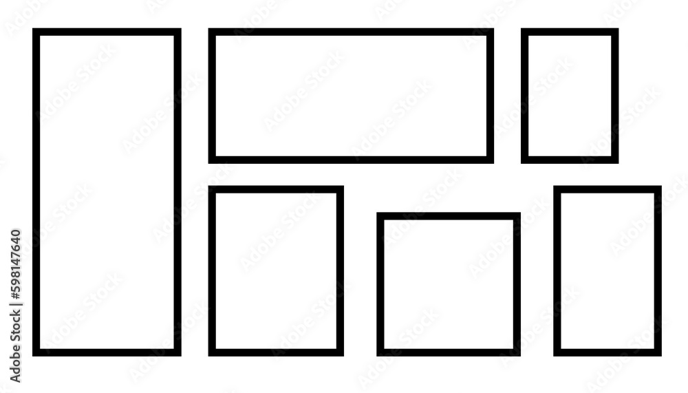 Frames set. Photo frames of various shapes and sizes. Rectangular , square frames. Black frames for photo, picture, painting isolated on white background Frames set. Photo frames of various shapes and sizes. Rectangular , square frames. Black frames for photo, picture, painting isolated on white background
