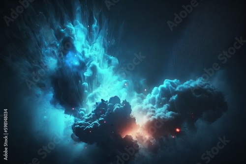 Blue Flare Light Beam with Smoke and Dust Particle Effect Abstract Background 4K © Rysak
