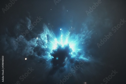 Blue Flare Light Beam with Smoke and Dust Particle Effect Abstract Background