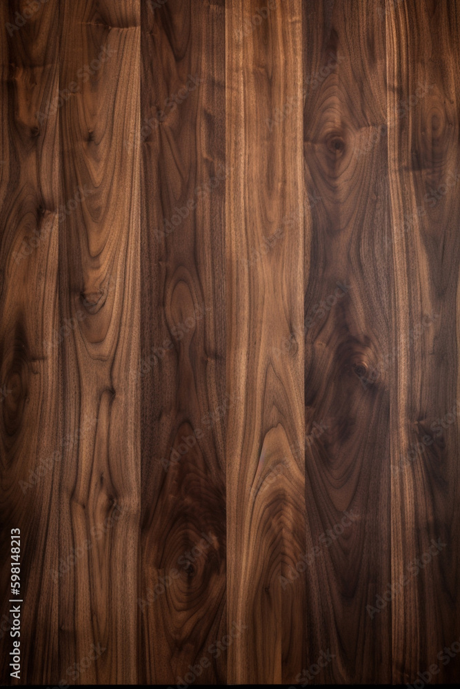 Close-up of a large dark walnut wood table surface showcasing its natural wood grain and texture Close-up of a large dark walnut wood table surface showcasing its natural wood grain and texture