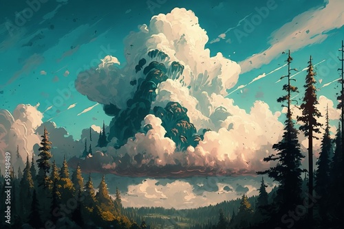 Clouds Flying Above Forest in Afternoon - Generative AI
