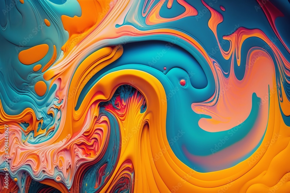 Intensive Colorful Liquid Marbling Paint Background - Generative AI