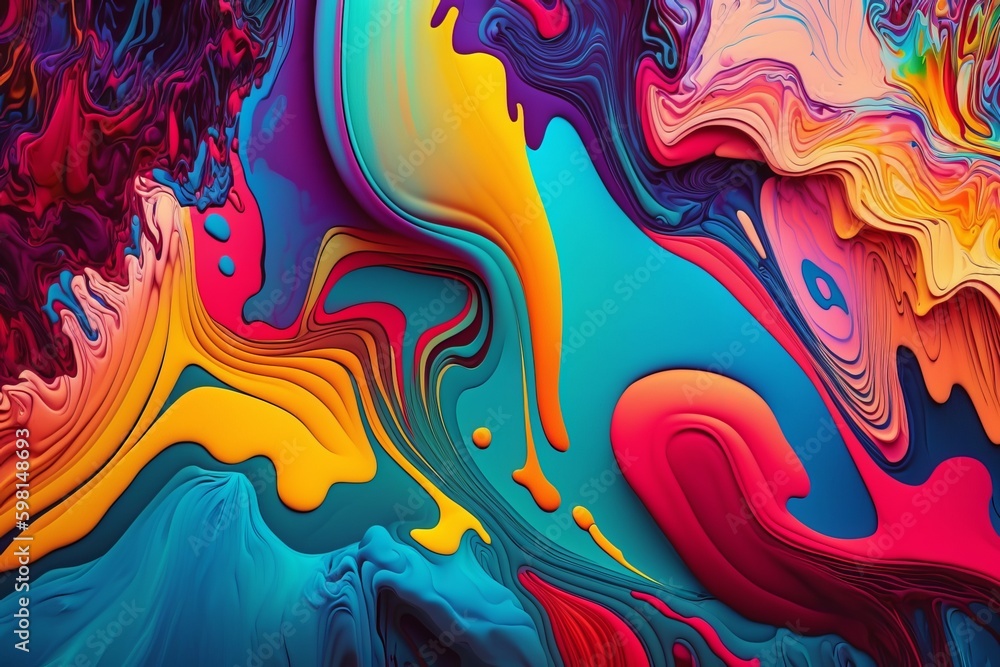 Intensive Fluid Painting Abstract Texture with Colorful Acrylic Mix - Generative AI