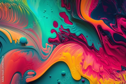 Intensive Colorful Mix of Acrylic Vibrant Colors - Fluid Painting Abstract Texture - Generative AI