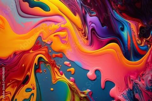Intensive Colorful Mix of Acrylic Vibrant Colors: A Fluid Painting Abstract Texture - Generative AI