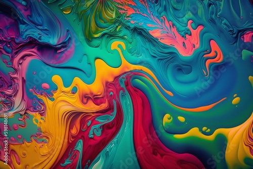 Intensive Colorful Fluid Painting Background - Generative AI