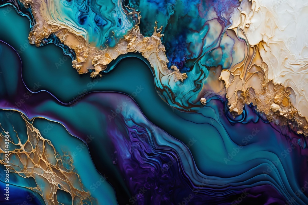 Free-Flowing Textures: Natural Luxury Abstract Fluid Art Painting in Alcohol Ink Technique - Generative AI