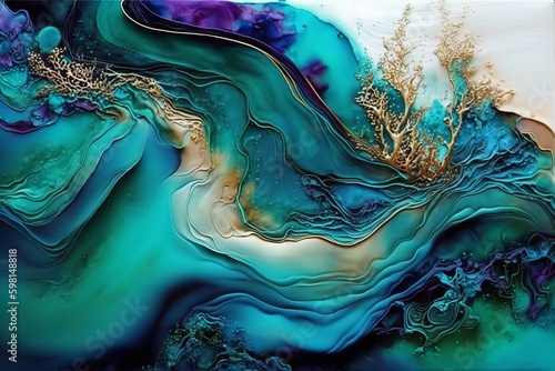 Free-Flowing Textures in Translucent Hues: A Natural Luxury Abstract Fluid Art Painting - Generative AI