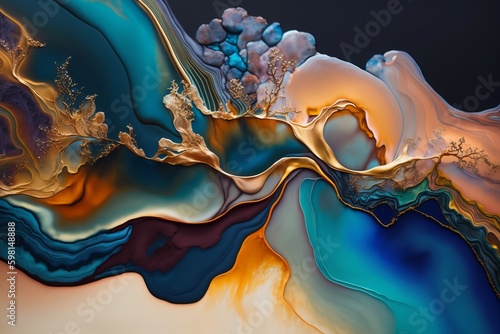 Free-Flowing Textures of Translucent Hues: A Natural Luxury Abstract Fluid Art Painting - Generative AI