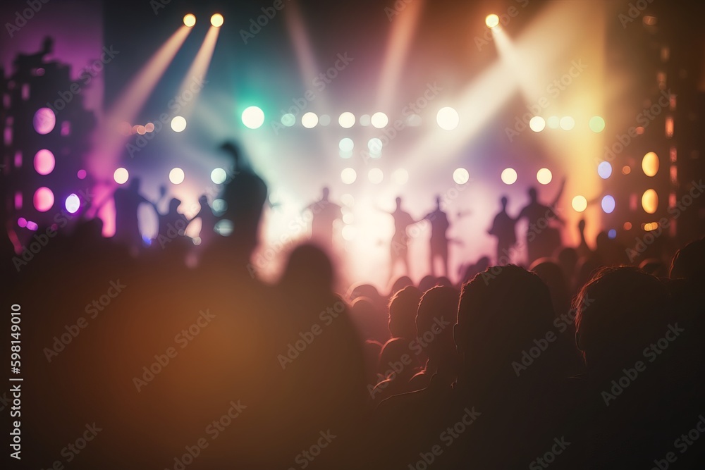 Blurred Concert Lighting Creates Dynamic Disco Party Atmosphere - Generative AI