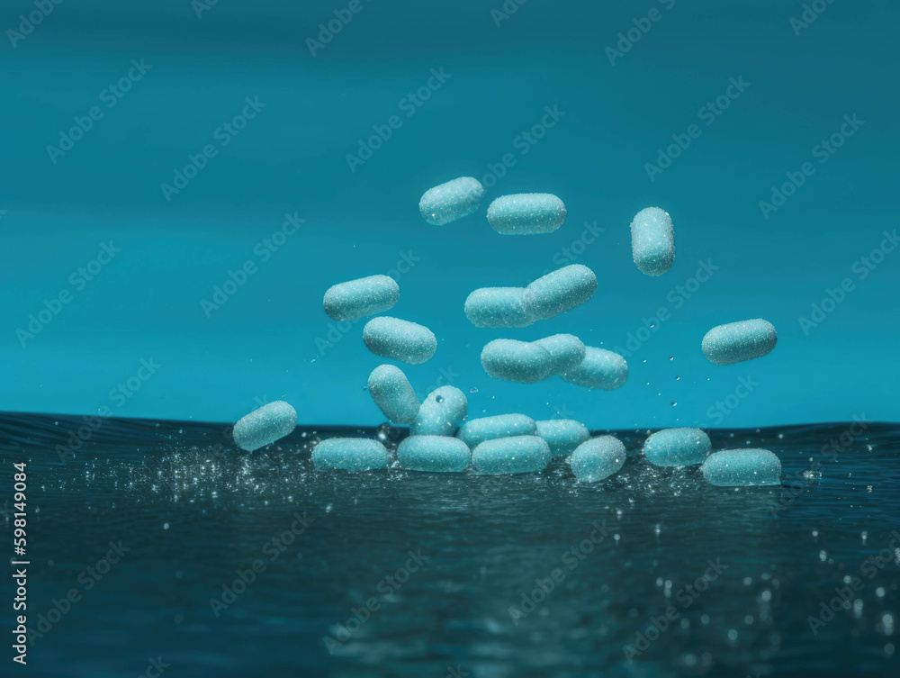 A capsule of sanitizing tablets to be used in water purification.. AI generation. Generative AI A capsule of sanitizing tablets to be used in water purification.. AI generation. Generative AI