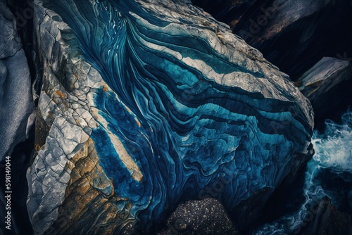 Dramatic Water-Eroded Rock with Blue Variations - Generative AI