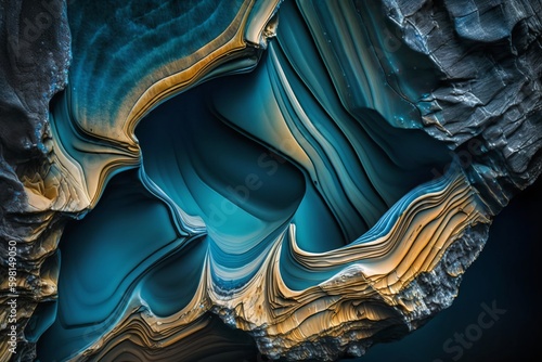 Dramatic Texture and Colorful Water Erosion Formation on a Blue Rock - Generative AI