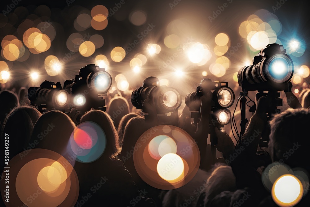 Flashing Lights of Paparazzi Cameras at Celebrity Party Generative AI