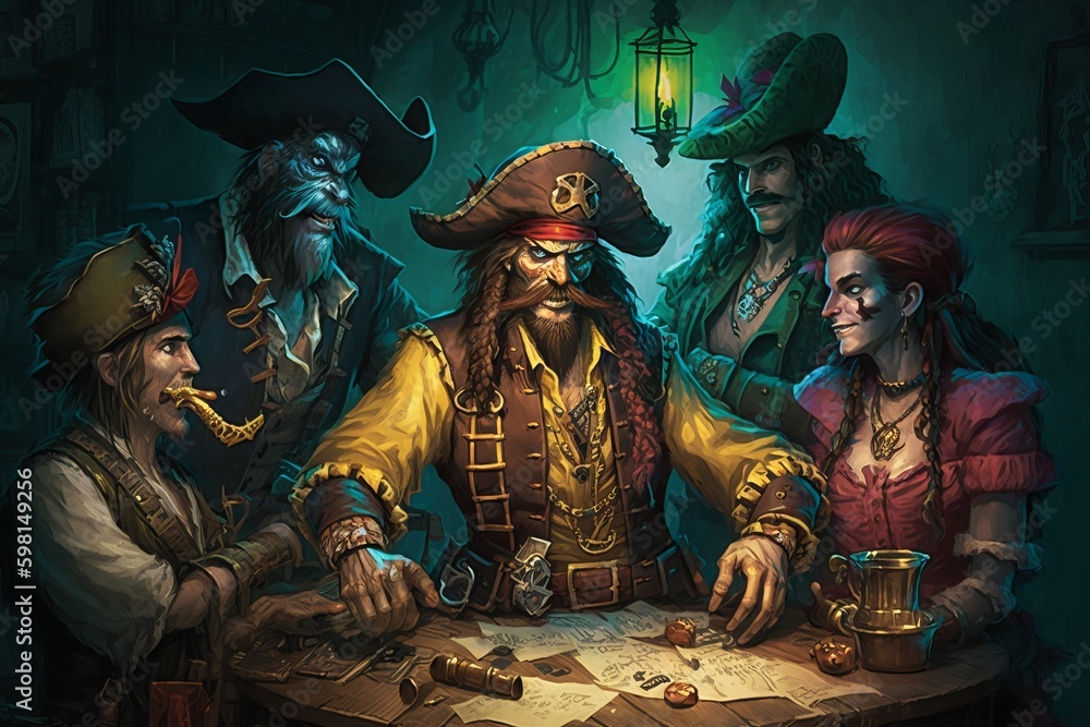Pirate Party with Rum, Cards, and Treasure - Generative AI