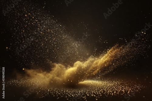Slow Motion Golden Glitter  A Universe of Gold Dust and Stars on Black Background - Generative AI