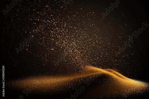 Slow Motion Golden Glitter and Universe Gold Dust with Stars on Black Background - Generative AI