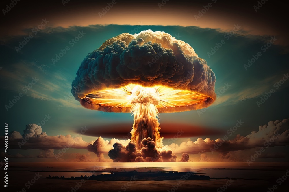 Devastating Nuclear Bomb Explosion with Mushroom Cloud - Generative AI - obrazy, fototapety, plakaty 