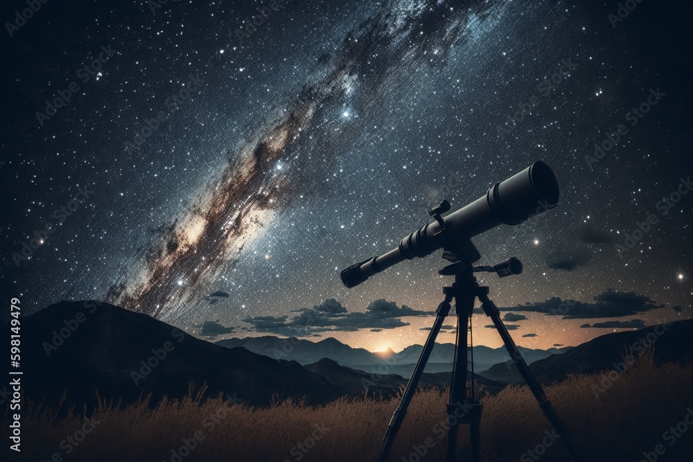Exploring the Mysteries of the Cosmos: A Modern Telescope Under a Starry Sky - Generative AI Exploring the Mysteries of the Cosmos: A Modern Telescope Under a Starry Sky - Generative AI