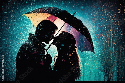 Passionate Rainy Kiss in the Urban Landscape - Generative AI