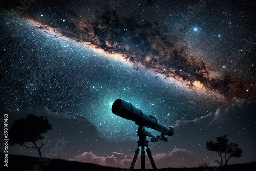 Exploring the Cosmic Wonders: A Modern Telescope Under a Starry Sky - Generative AI