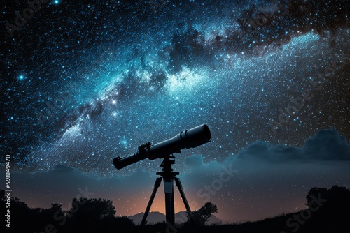 Fotografija Modern Telescope Under a Cosmic Starry Sky - Generative AI